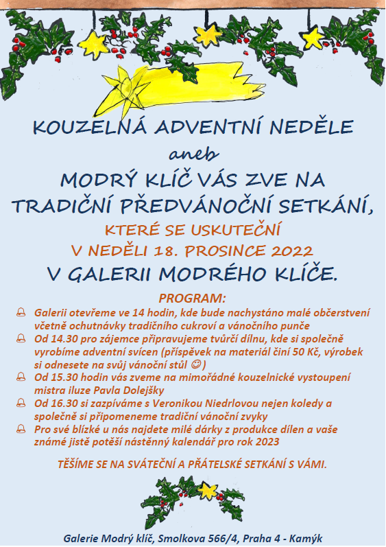 Pozvánka na předvánoční adventní setkání v Modrém klíči